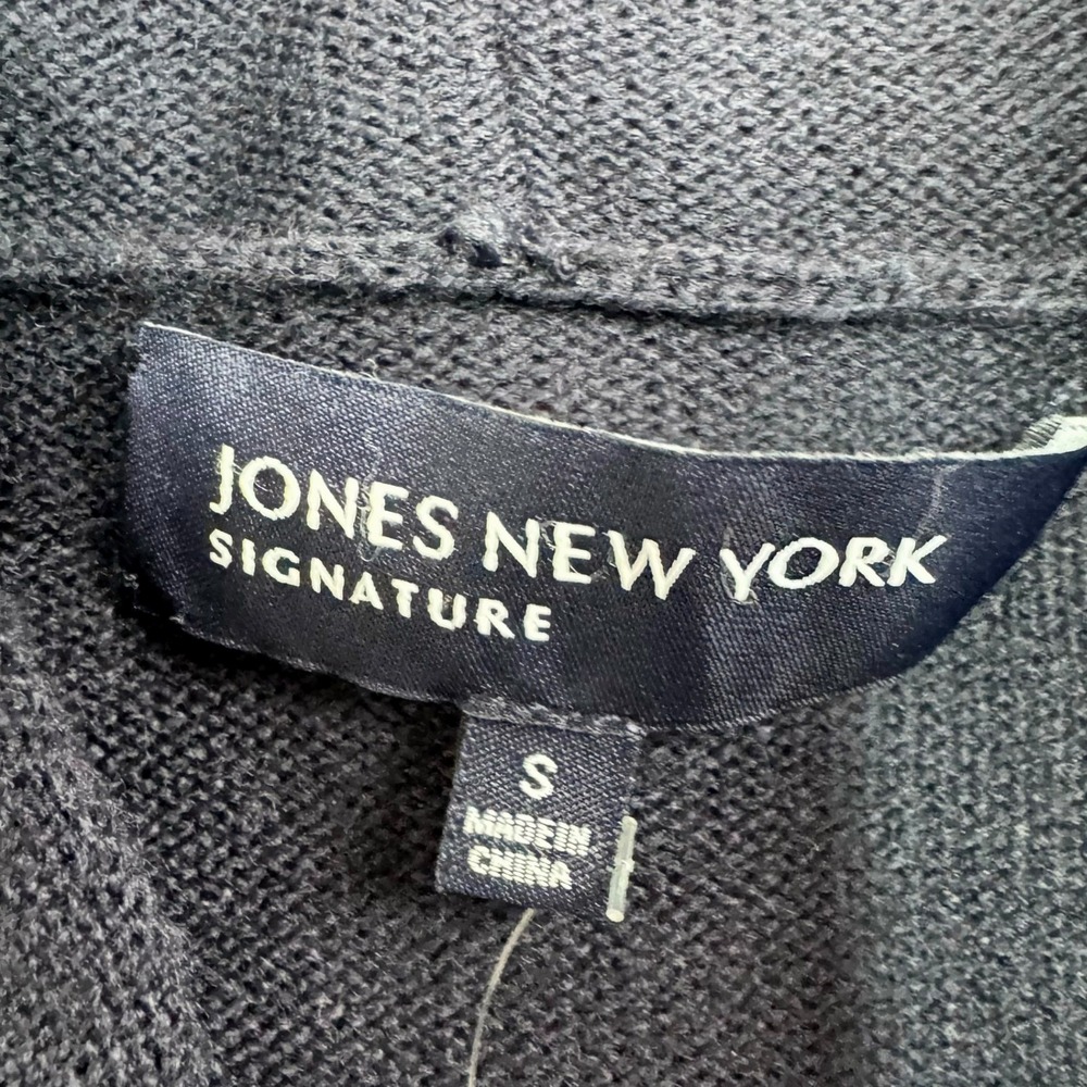 Jones New York Signature Women's Navy White‎ Striped Cardigan Orange Trim Small - Picture 3 of 5